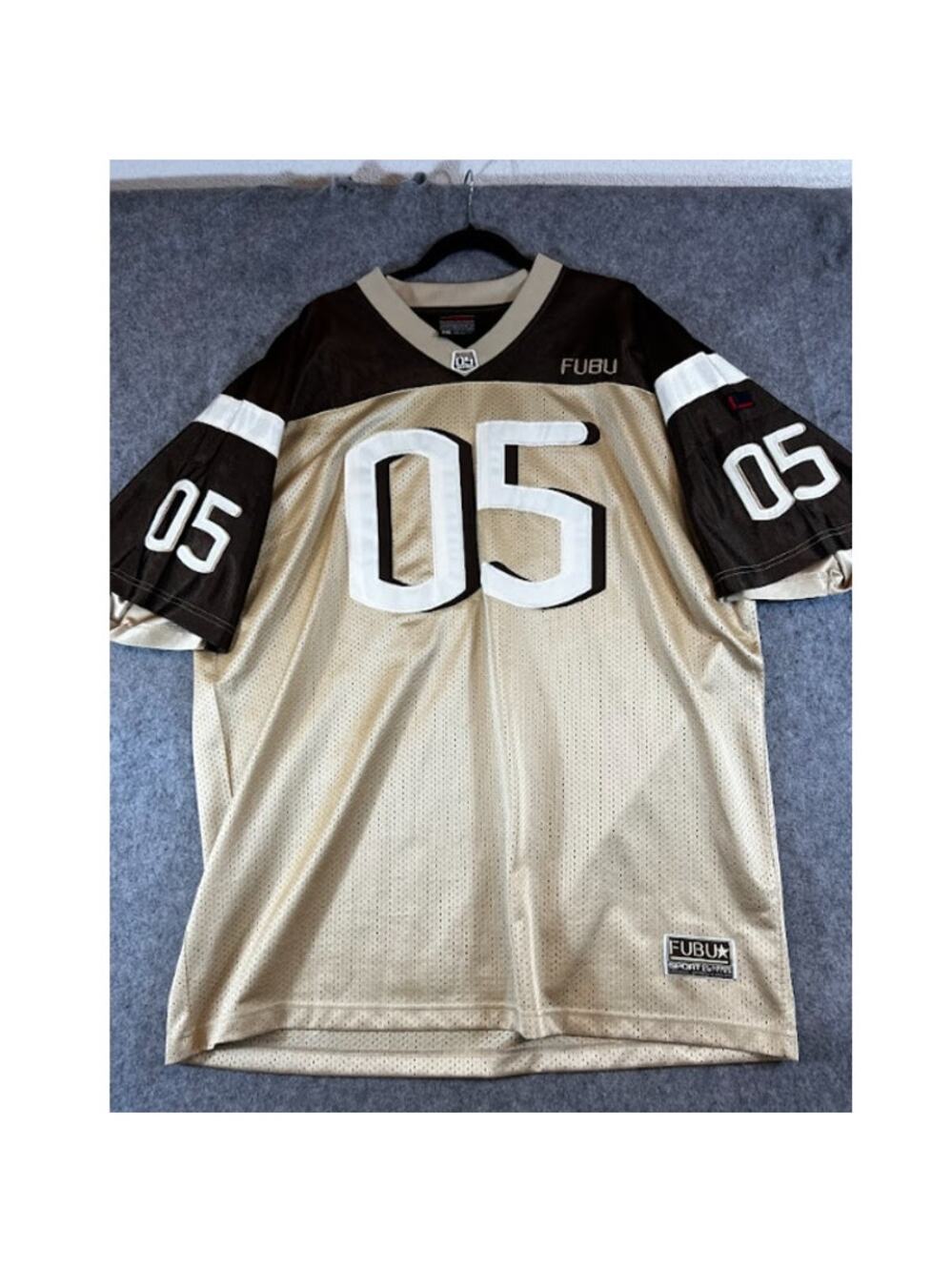 VTG 90s FUBU 05 Mesh Football Jersey Shirt Men XXL Gold Brown Hip Hop Streetwear